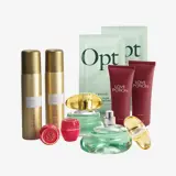 zestaw buteleczek perfum i opakowań