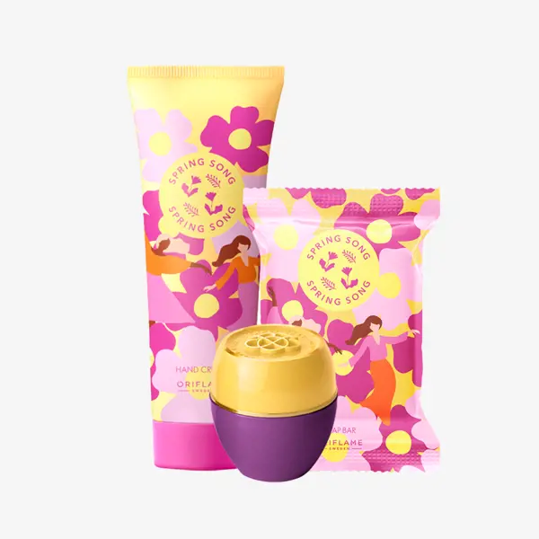 színes csomagok csoportja egy tubus krémmel és egy kis műanyag tartállyal