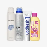 a group of bottles of body care