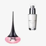 o sticlă de parfum și o sticlă albă cu lichid