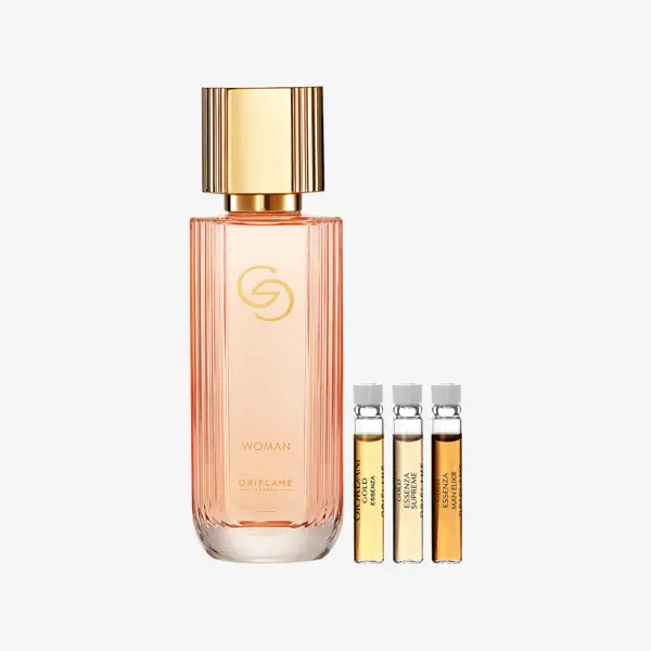 sebotol parfum di samping botol-botol kecil