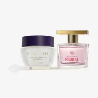 um conjunto de frascos de cosméticos