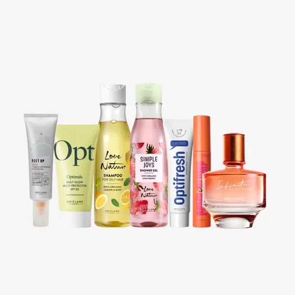 um conjunto de frascos de cosméticos