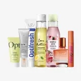um conjunto de frascos de cosméticos