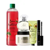 un gruppo di cosmetici su sfondo bianco