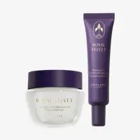 a white and purple container with a tube of cream