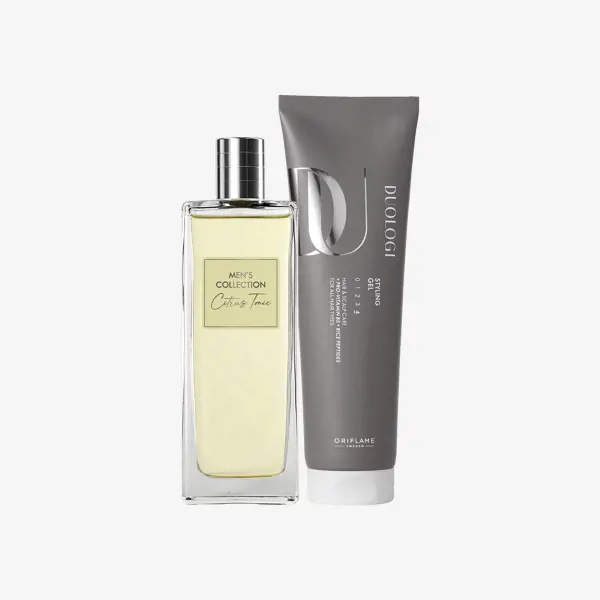 sebotol parfum di samping tabung krim