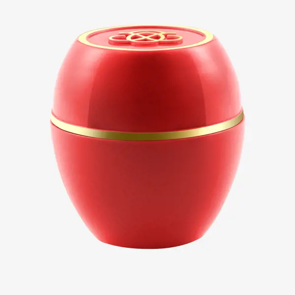a red container with gold trim
