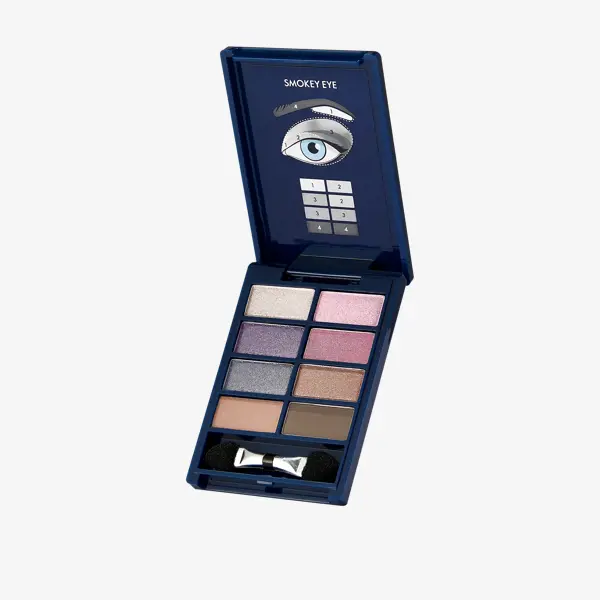 a blue box with a set of eyeshadows