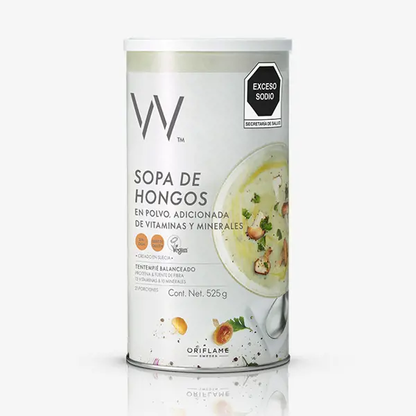 una lata de sopa con etiqueta blanca