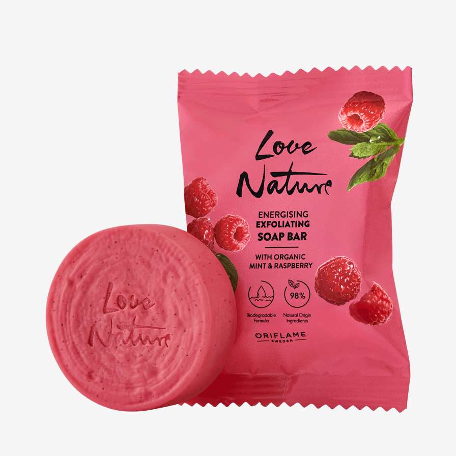 Love Nature energizáló radírozó szappan organikus mentával és málnával