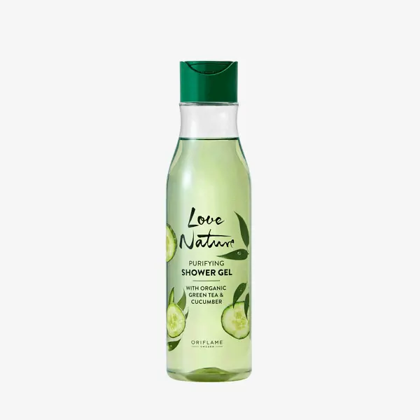 Oczyszczający żel pod prysznic Love Nature z organiczną zieloną herbatą i ogórkiem