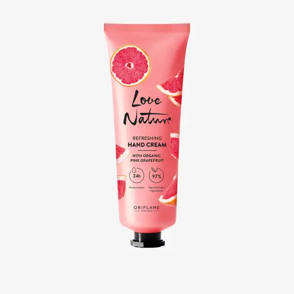 Osvěžující krém na ruce s bio růžovým grapefruitem Love Nature