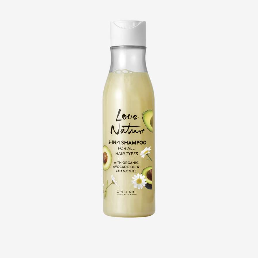 Love Nature 2-in-1 Shampoo Organic Avocado Oil & Chamomile -shampoo/hoitoaine