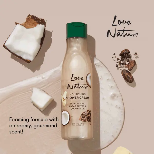 a bottle of shampoo with coconuts and a few pieces of coconut
