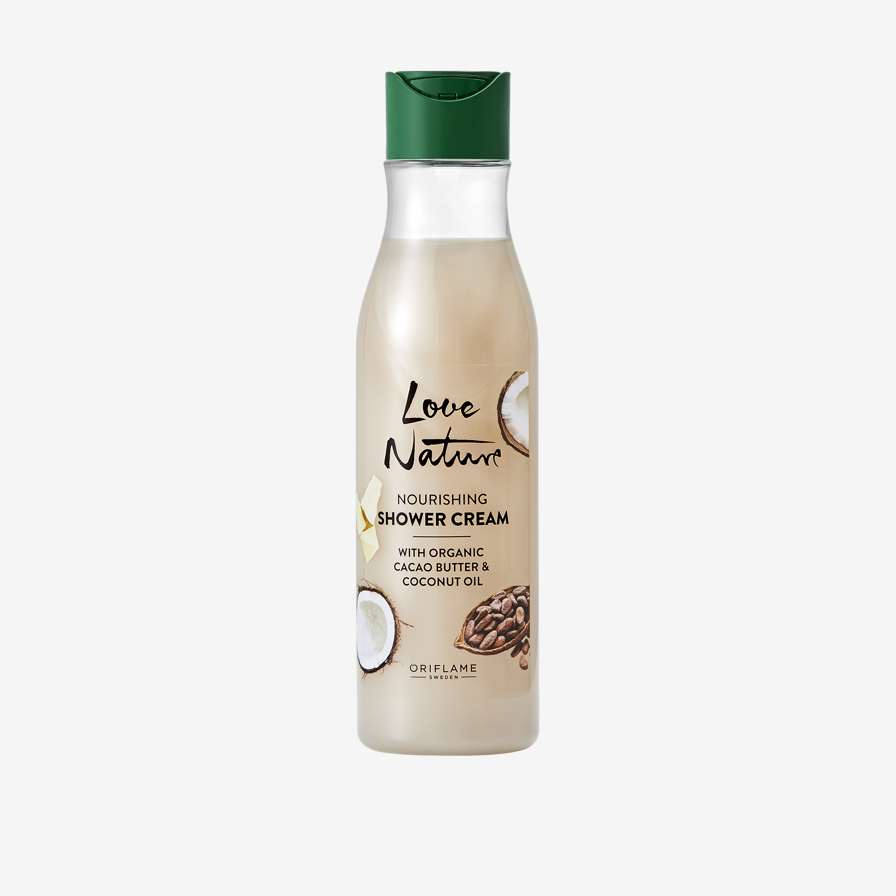 Love Nature Хранлив крем за туширање со органски какао-путер и кокосово масло