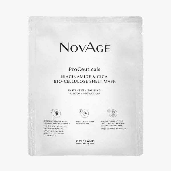 Niasinamid və Centella Ekstraktı ilə bioselüloz yeniləyici üz maskası NovAge Proceuticals