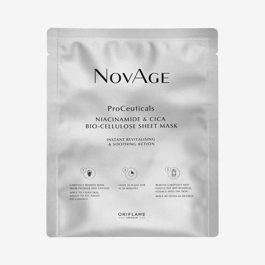NovAge ProCeuticals biocelulozes auduma sejas maska ar niacinamīdu un Gotu Kolas ekstraktu