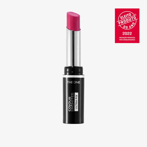 um batom cor-de-rosa com um tubo prateado