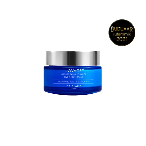 mėlynas indelis su sidabriniu dangteliu