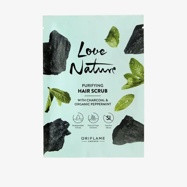 Почистващ ексфолиант за скалп с активен въглен & органична мента Love Nature