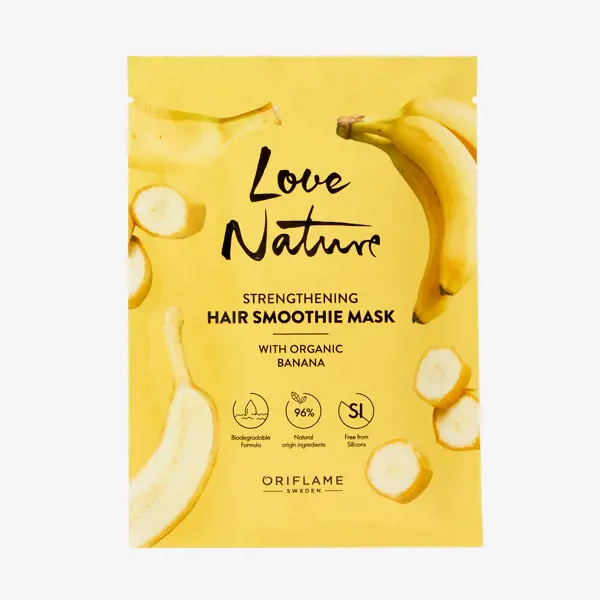 Love Nature organik banan bilan sochlar uchun mustahkamlovchi smuzi-niqob