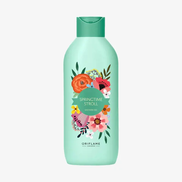 una bottiglia di shampoo con dei fiori