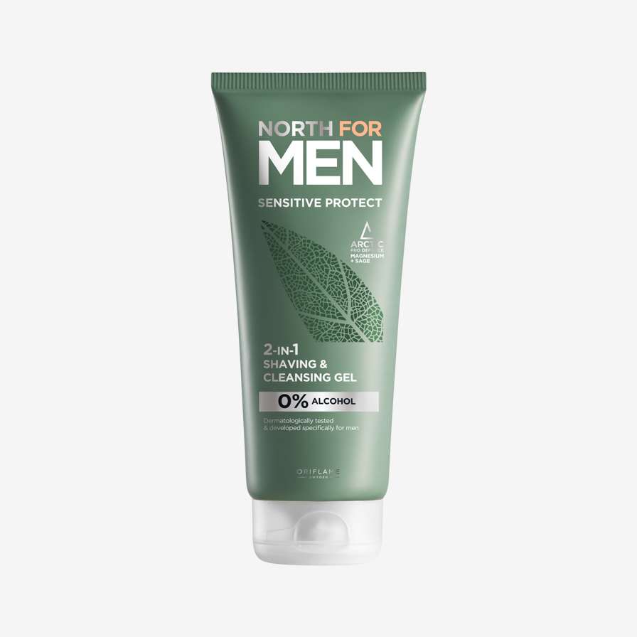 North For Men Sensitive Protect 2-in-1 -parta- ja kasvojen puhdistusgeeli