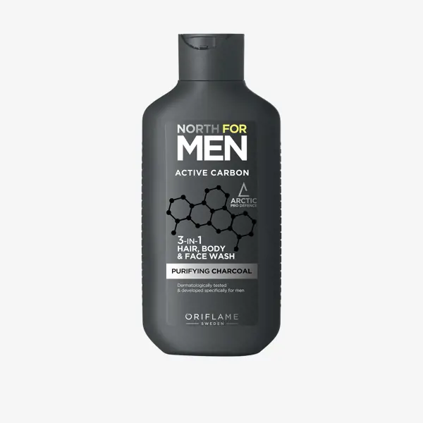 North for Men Active Carbon 3 tasi 1 da dush, sochlar va yuvinish uchun vosita