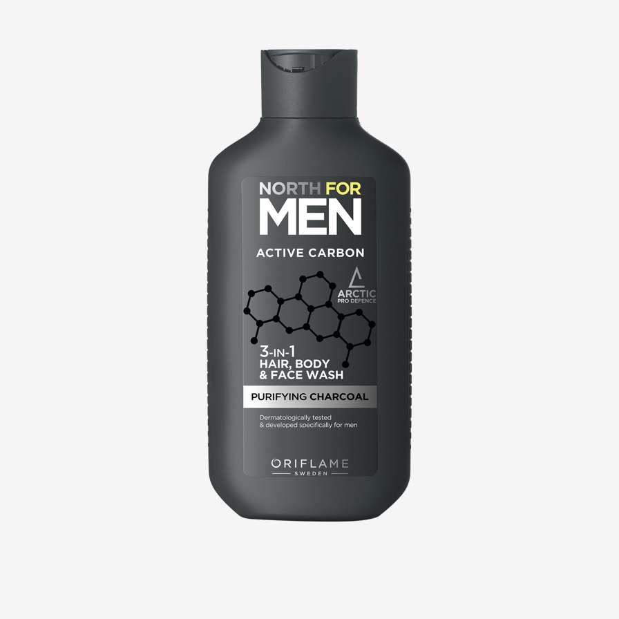 North For Men Active Carbon 3-in-1 -hiusten, vartalon ja kasvojen pesuaine
