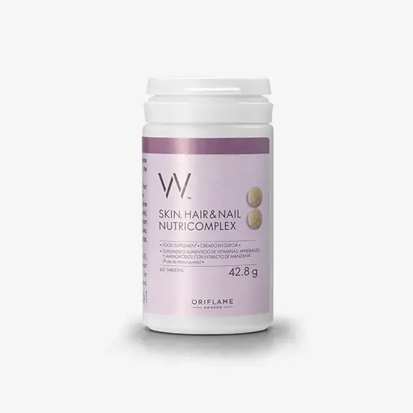 un frasco blanco con etiqueta morada