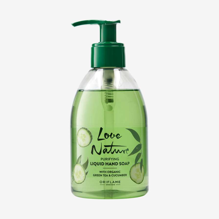 Savon Liquide Purifiant pour les Mains Love Nature à l'Extrait Naturel de Thé Vert et de Concombre