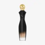 a black and gold bottle of perfume
