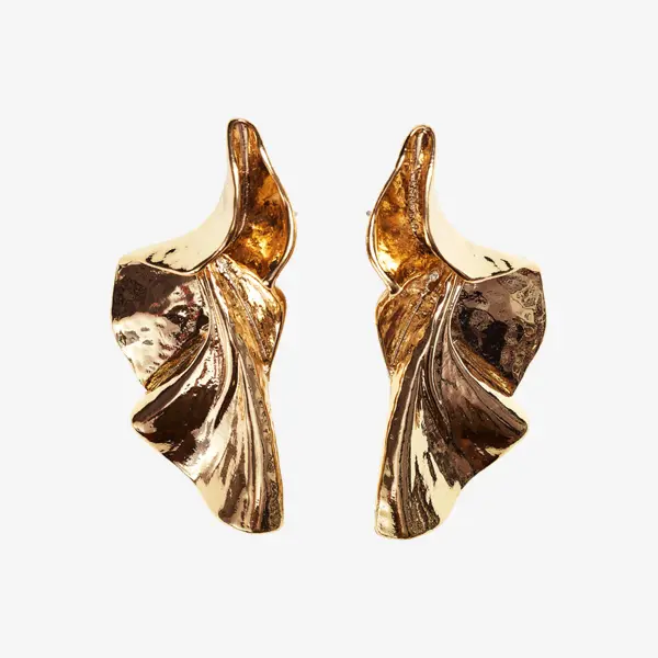 a pair of gold earrings