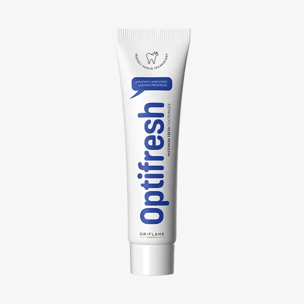 a white tube with blue text