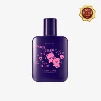 botol ungu dengan tulisan merah muda di atasnya