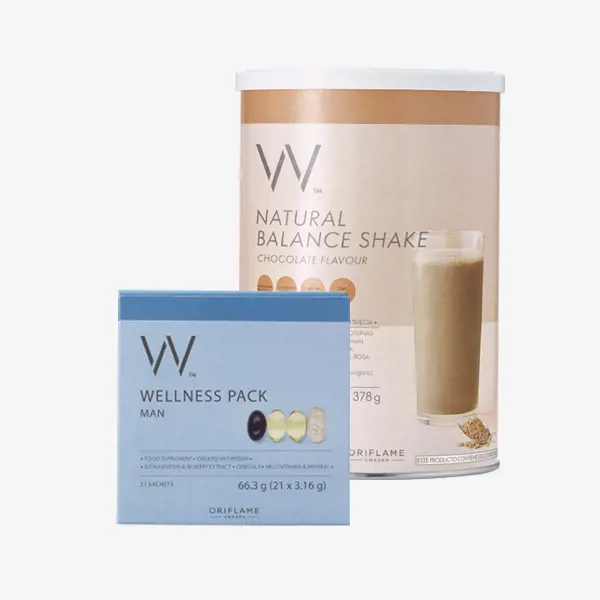 Natural Balance Shake Chocolate Flavour + WellnessPack Man Food Supplement