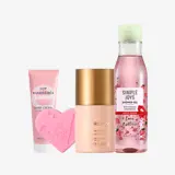 un grupo de frascos de productos para el cuidado corporal