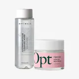 un frasco de agua limpiadora y un tarro de crema