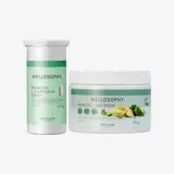 Un grupo de envases blancos con etiquetas verdes.