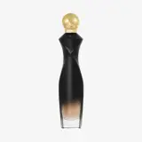 un frasco de perfume negro y dorado
