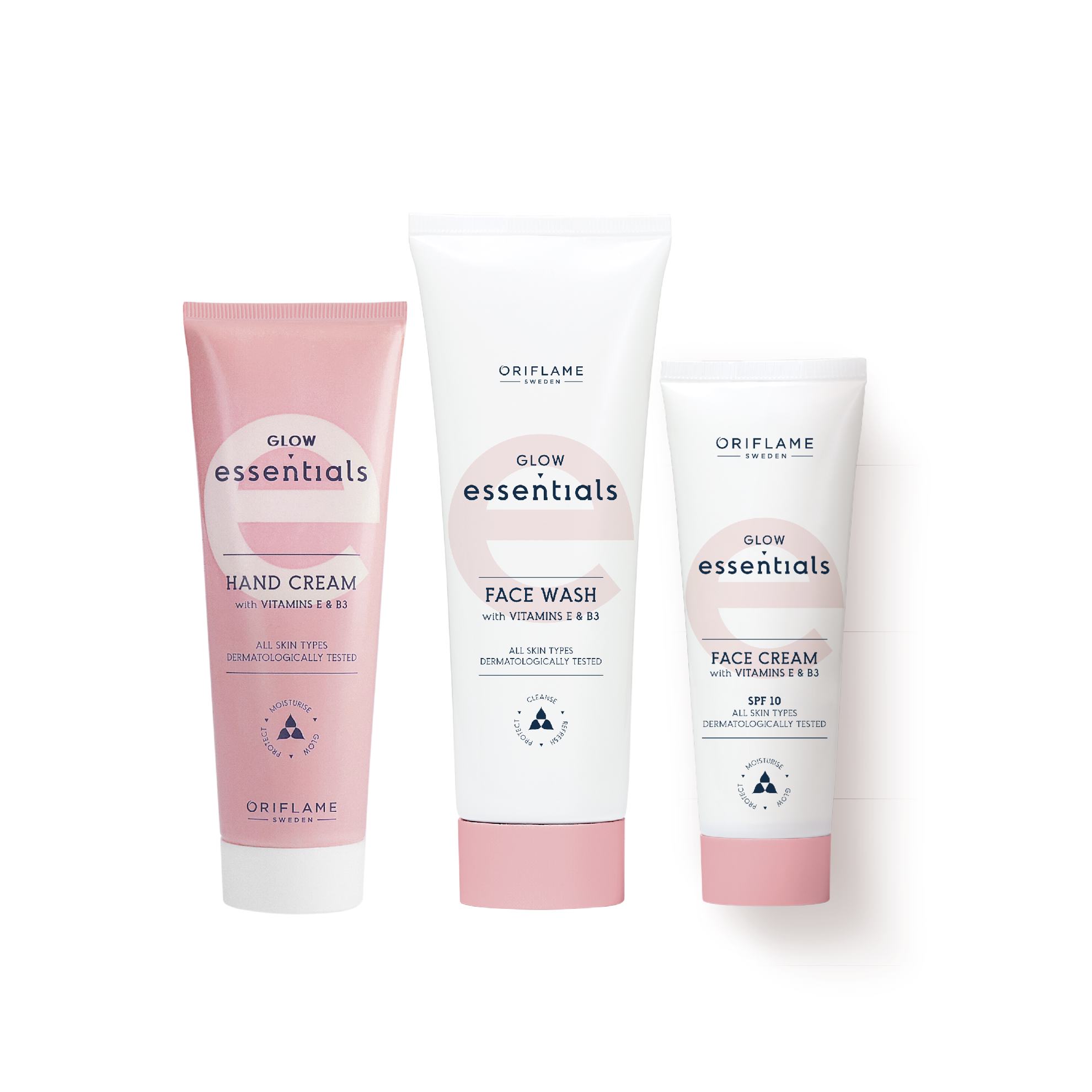 a group of white and pink containers