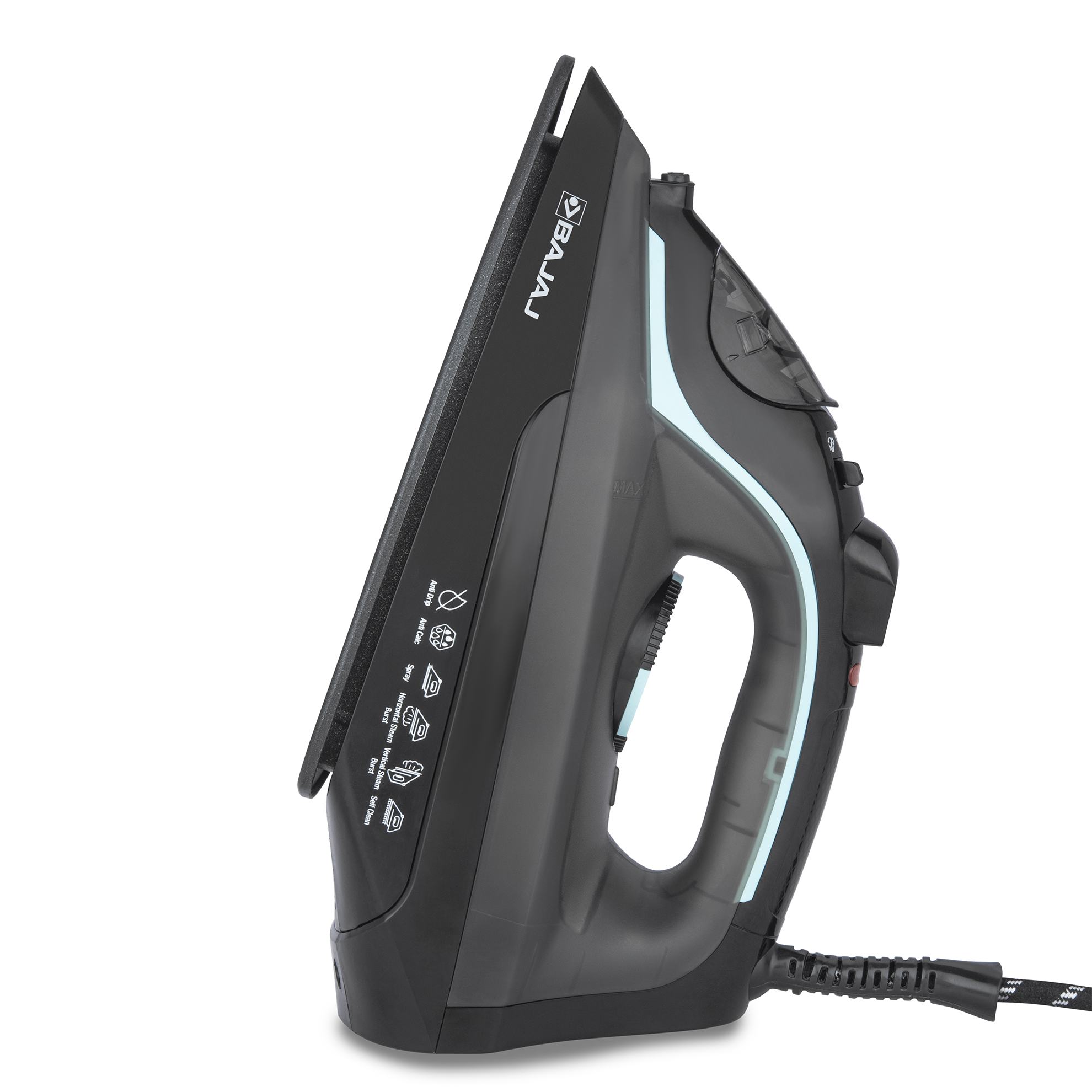 a black iron with a cord