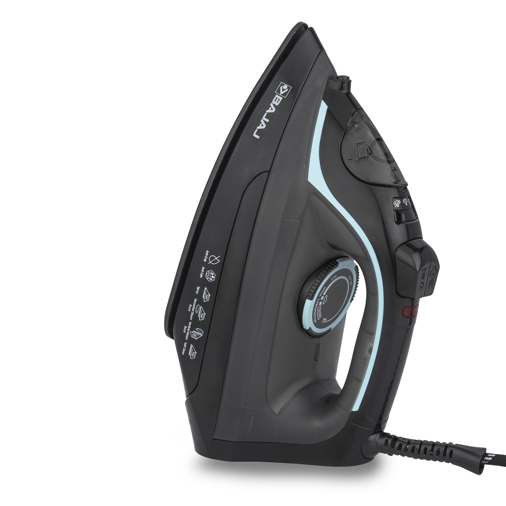 a black iron with a cord