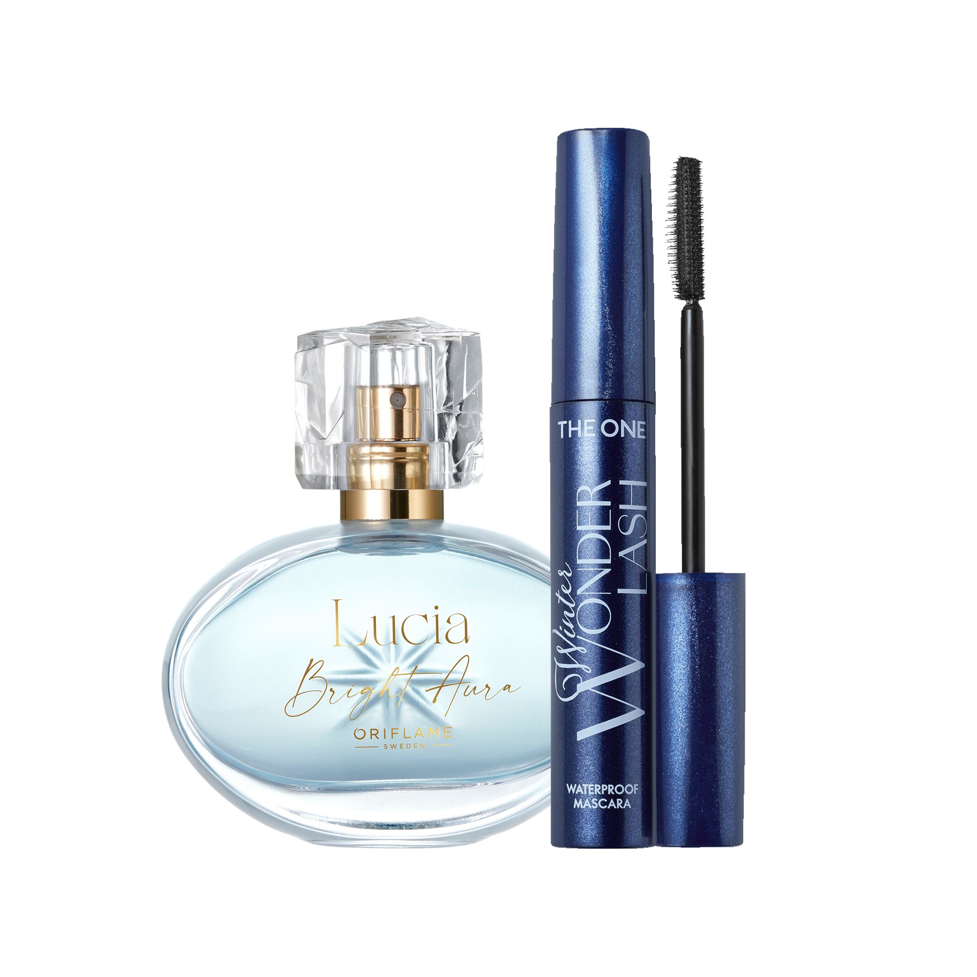 egy üveg parfüm és szempillaspirál