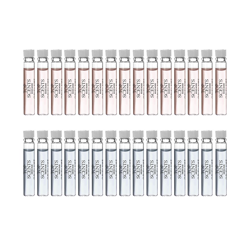 rad malých fľaštičiek s tekutinou