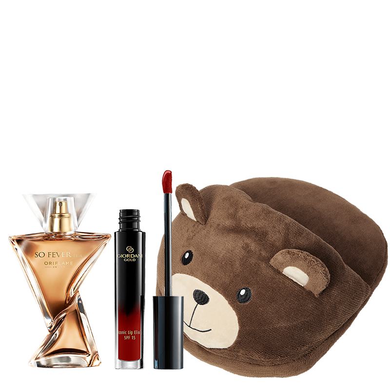 ένα αρκουδάκι και ένα μπουκάλι άρωμα