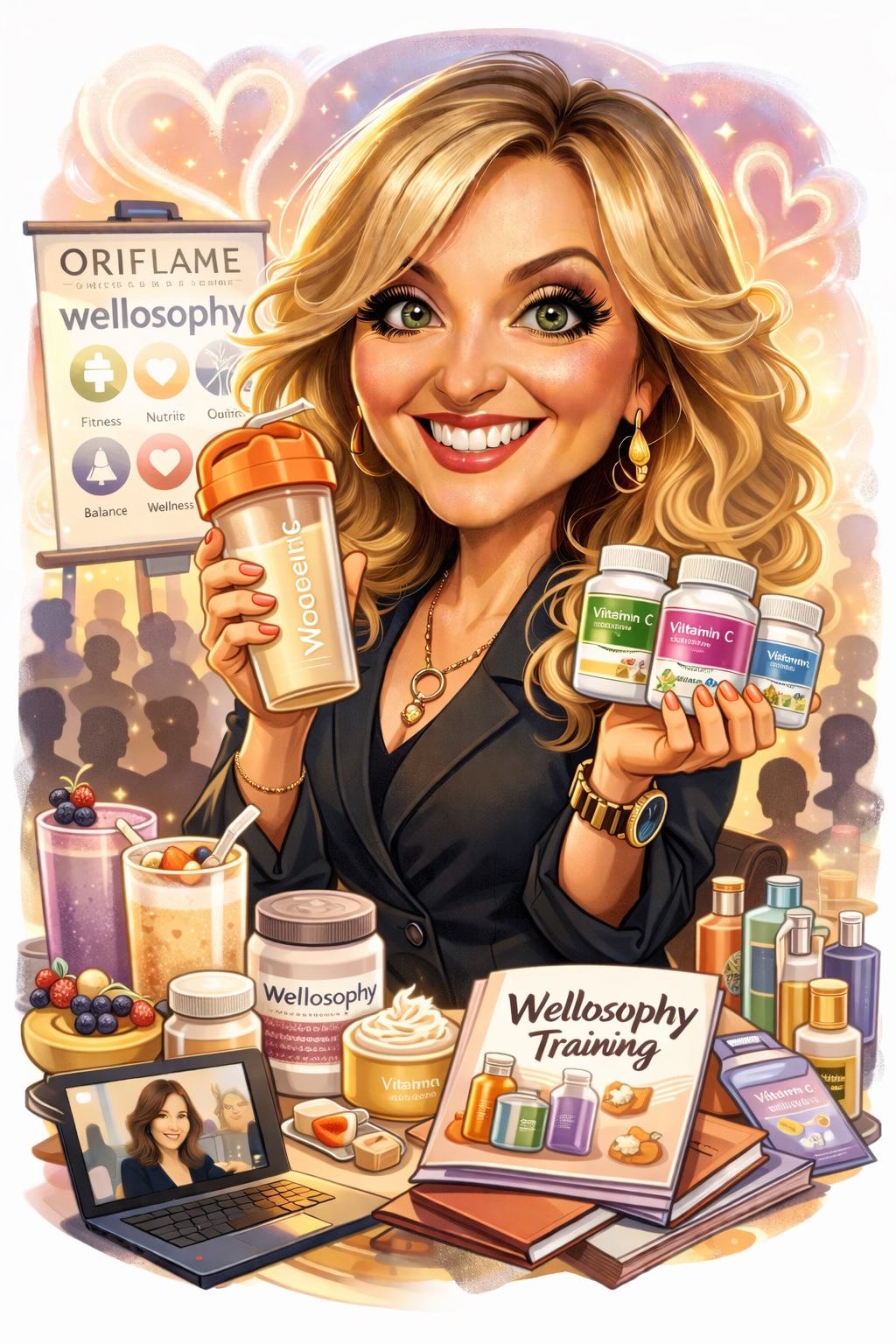 žena držící lahvičku vitamínů