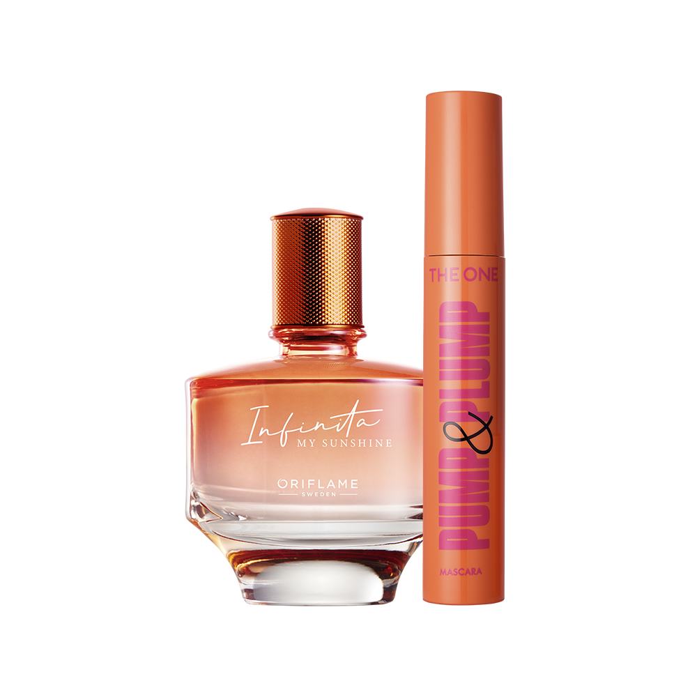 butelka perfum obok tuszu do rzęs