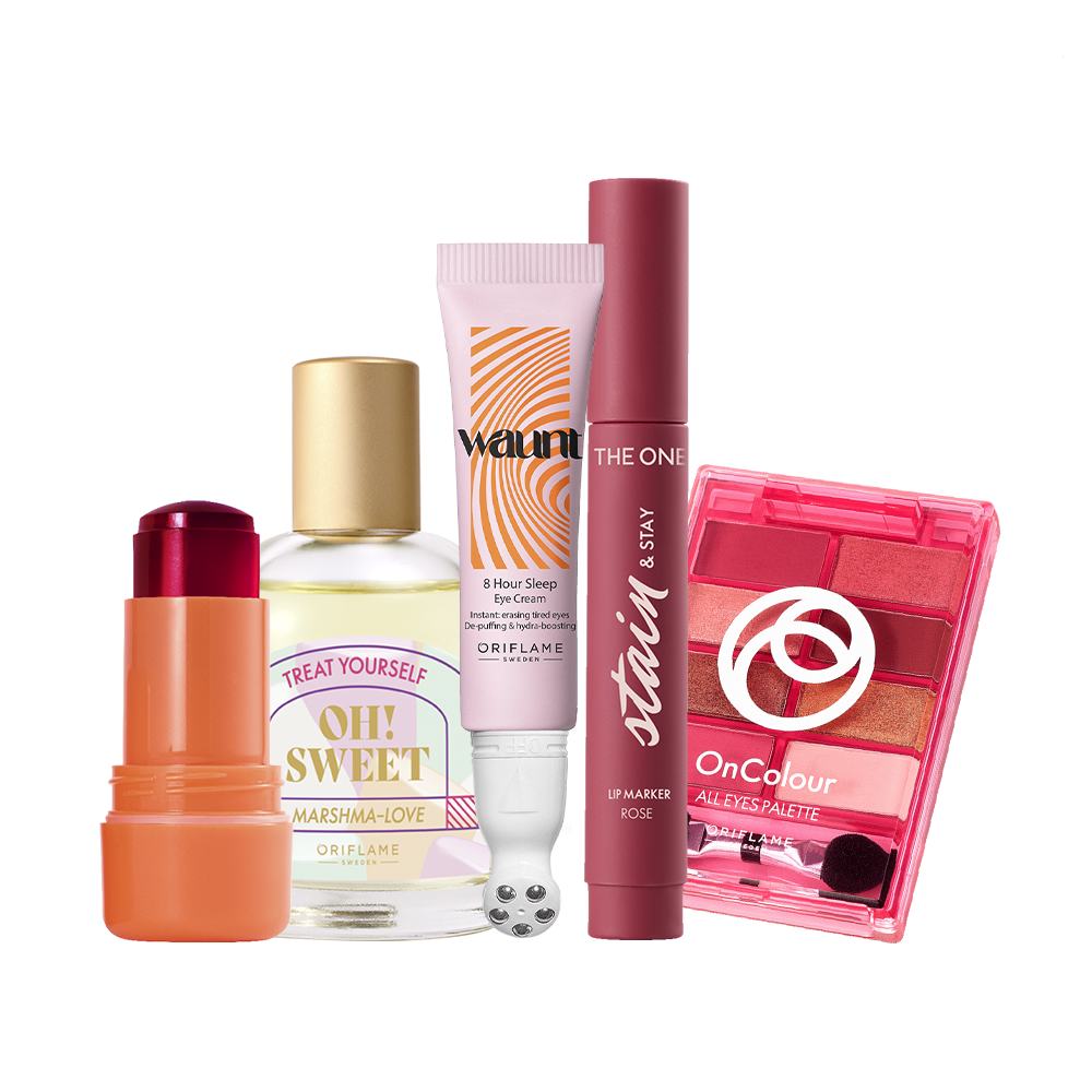a group of makeup products